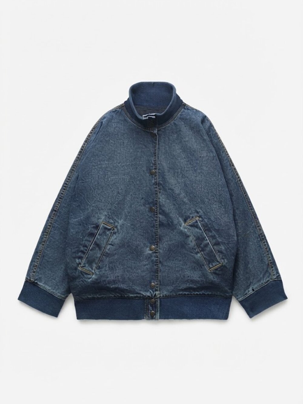 Zara Blue Denim Bomber Jacket Oversized Work Chore Small